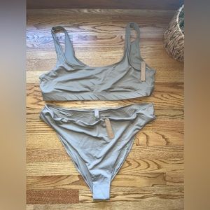SKIMS 4X Two piece set! Swim tank bikini top and mid waist bottom Color: Desert